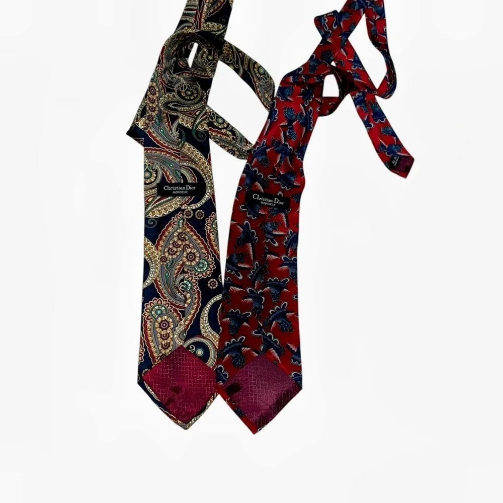 Christian Dior Made in USA  Paisley Floral silk Ties lot vintage